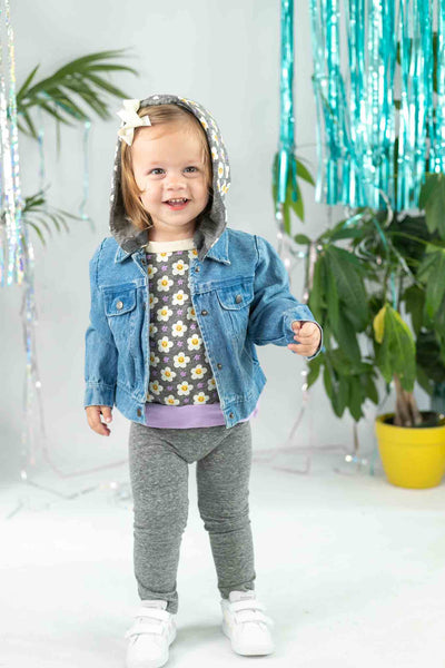 BLOOM BABY FLORAL SEQUIN SHEER DENIM JACKET IN DENIM