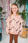 Walkiddy Cat Print Ruffle Sweatshirt