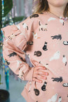 Walkiddy Cat Print Ruffle Sweatshirt