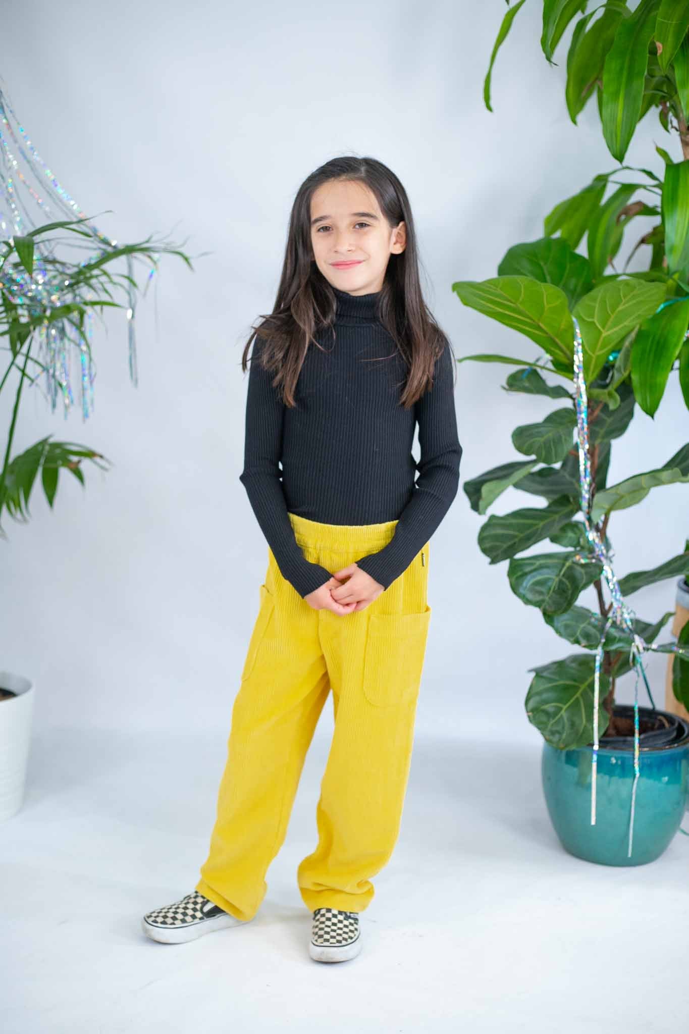 Buy Bright Yellow Color Parallel Pants and Matching top with Flowers in  Crushed Georgette for Girls 9-10 Years at Amazon.in