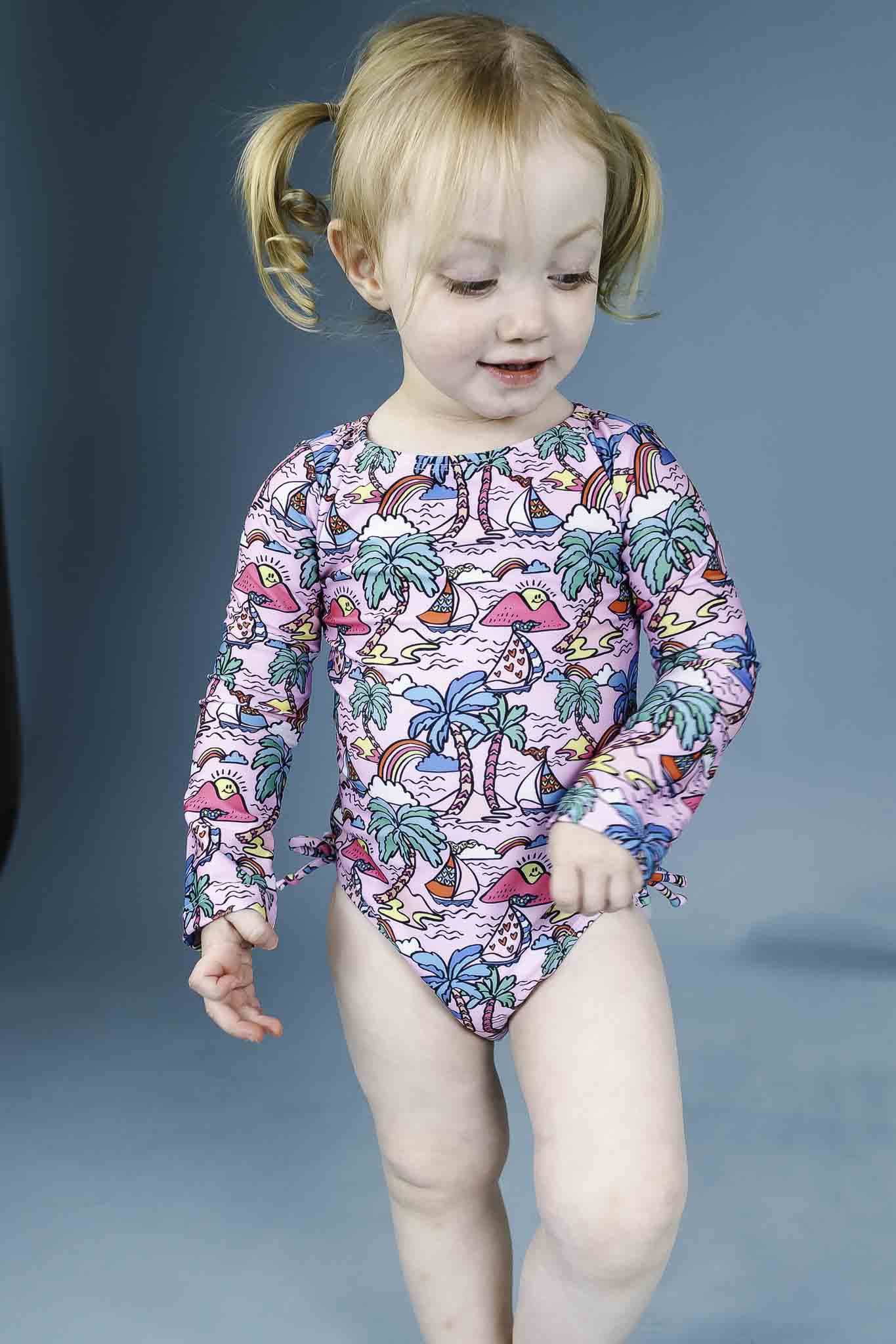 Flap Happy Island Doodles UPF 50 Rashguard Swimsuit