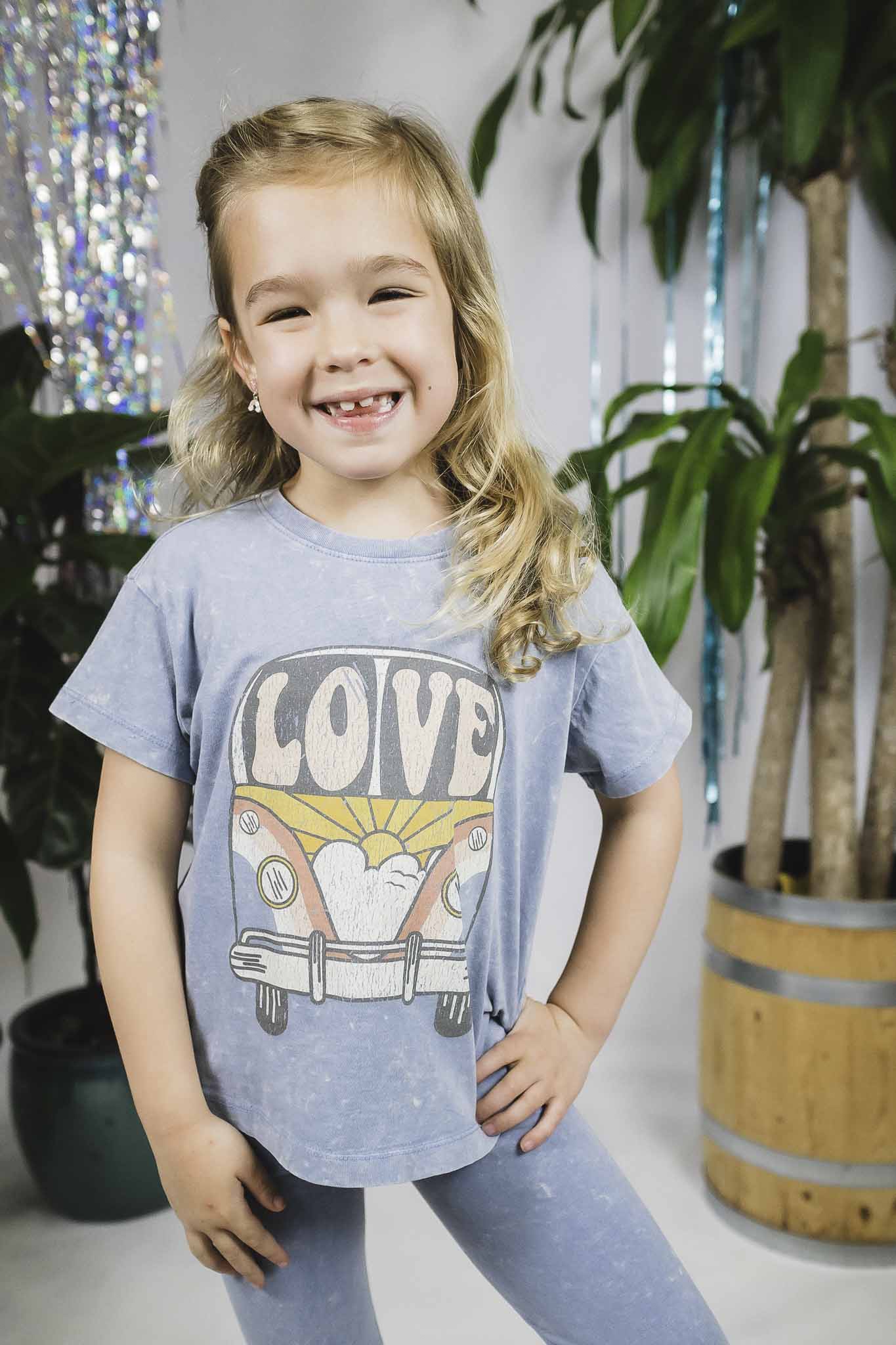 Tiny Whales Love Bus Mineral Denim Boxy Tee