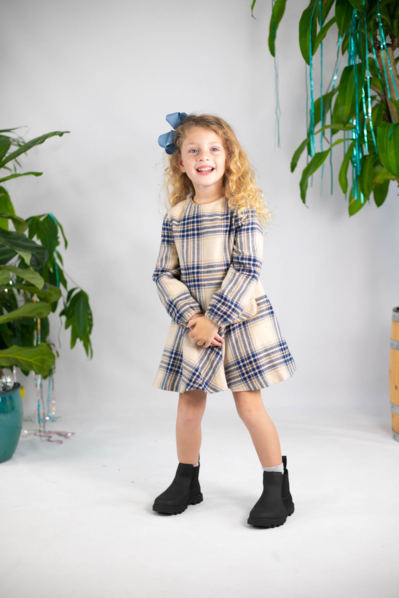 Navy Plaid Long Sleeve Dress (Toddler Girl) – Bowfish Kids